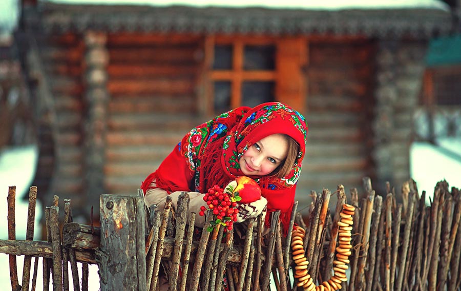 Sexy girl Women in Slavic costumes in Shanghai